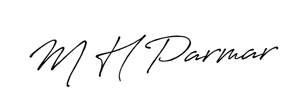 The best way (Antro_Vectra_Bolder) to make a short signature is to pick only two or three words in your name. The name M H Parmar include a total of six letters. For converting this name. M H Parmar signature style 7 images and pictures png