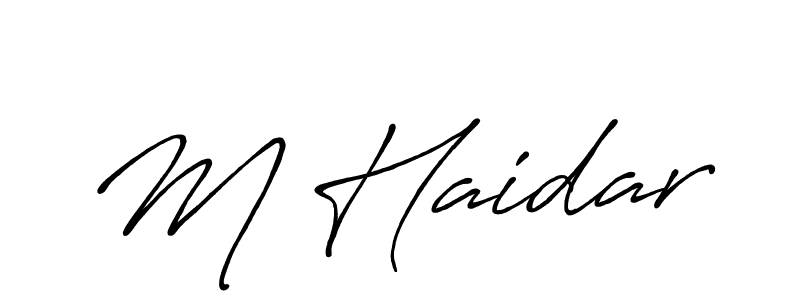 The best way (Antro_Vectra_Bolder) to make a short signature is to pick only two or three words in your name. The name M Haidar include a total of six letters. For converting this name. M Haidar signature style 7 images and pictures png