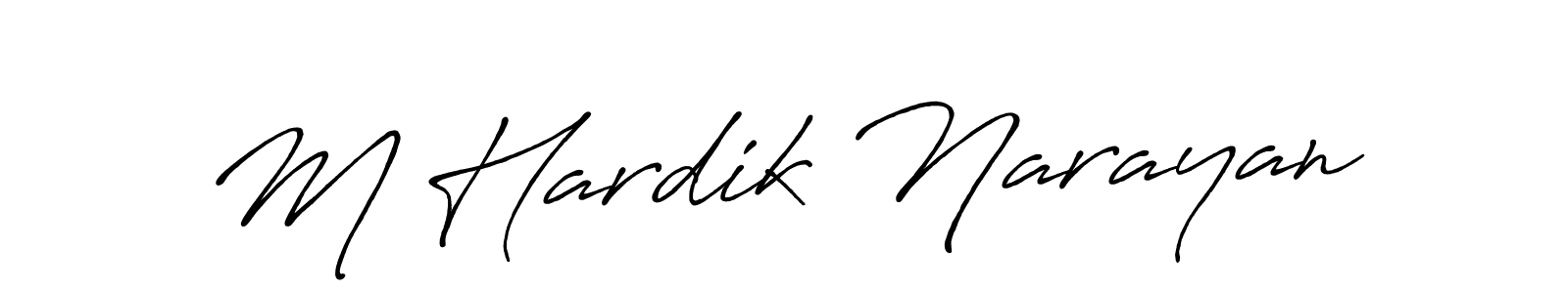 How to make M Hardik Narayan name signature. Use Antro_Vectra_Bolder style for creating short signs online. This is the latest handwritten sign. M Hardik Narayan signature style 7 images and pictures png