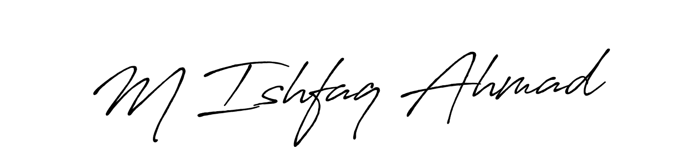 You should practise on your own different ways (Antro_Vectra_Bolder) to write your name (M Ishfaq Ahmad) in signature. don't let someone else do it for you. M Ishfaq Ahmad signature style 7 images and pictures png