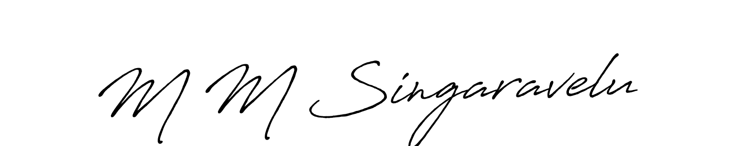 How to make M M Singaravelu name signature. Use Antro_Vectra_Bolder style for creating short signs online. This is the latest handwritten sign. M M Singaravelu signature style 7 images and pictures png