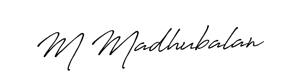 Use a signature maker to create a handwritten signature online. With this signature software, you can design (Antro_Vectra_Bolder) your own signature for name M Madhubalan. M Madhubalan signature style 7 images and pictures png