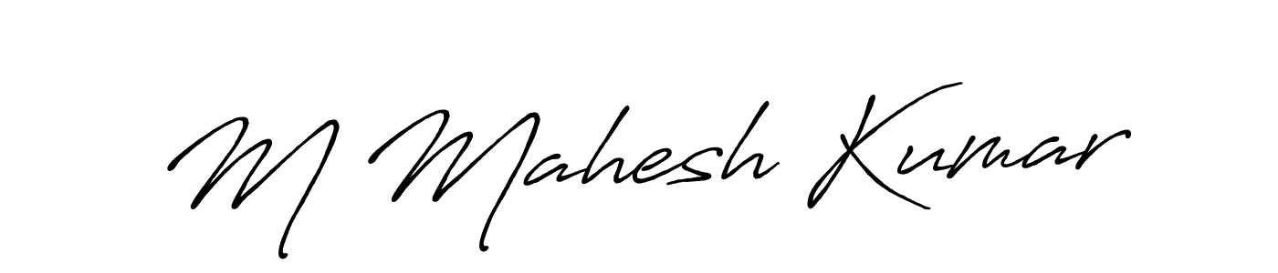The best way (Antro_Vectra_Bolder) to make a short signature is to pick only two or three words in your name. The name M Mahesh Kumar include a total of six letters. For converting this name. M Mahesh Kumar signature style 7 images and pictures png