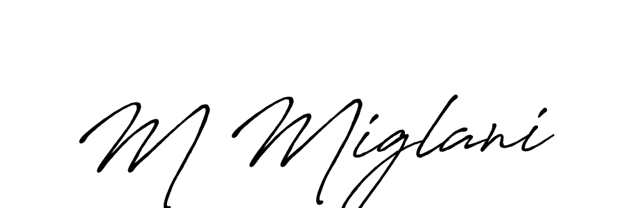 Design your own signature with our free online signature maker. With this signature software, you can create a handwritten (Antro_Vectra_Bolder) signature for name M Miglani. M Miglani signature style 7 images and pictures png