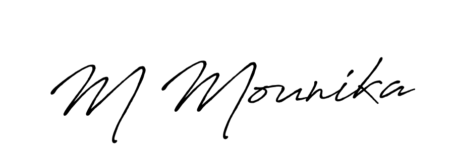 Create a beautiful signature design for name M Mounika. With this signature (Antro_Vectra_Bolder) fonts, you can make a handwritten signature for free. M Mounika signature style 7 images and pictures png
