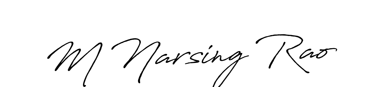 The best way (Antro_Vectra_Bolder) to make a short signature is to pick only two or three words in your name. The name M Narsing Rao include a total of six letters. For converting this name. M Narsing Rao signature style 7 images and pictures png