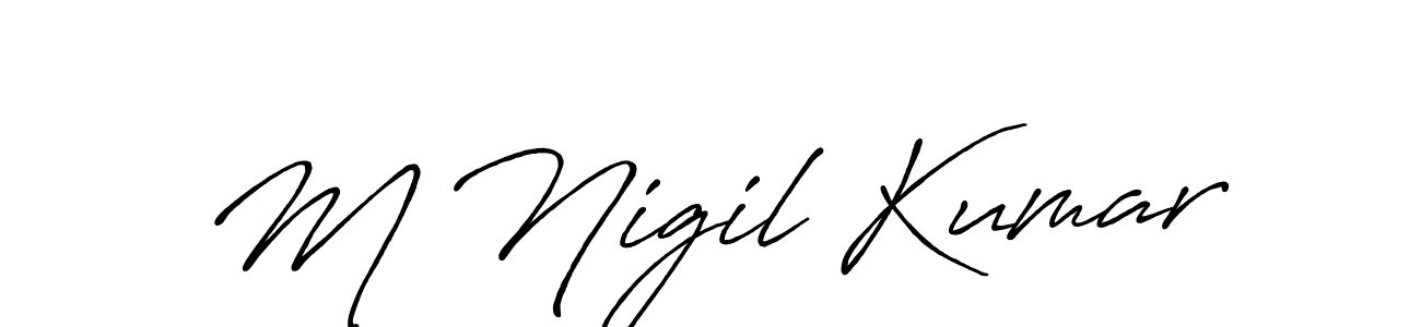 Also we have M Nigil Kumar name is the best signature style. Create professional handwritten signature collection using Antro_Vectra_Bolder autograph style. M Nigil Kumar signature style 7 images and pictures png