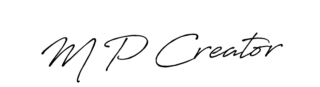 The best way (Antro_Vectra_Bolder) to make a short signature is to pick only two or three words in your name. The name M P Creator include a total of six letters. For converting this name. M P Creator signature style 7 images and pictures png