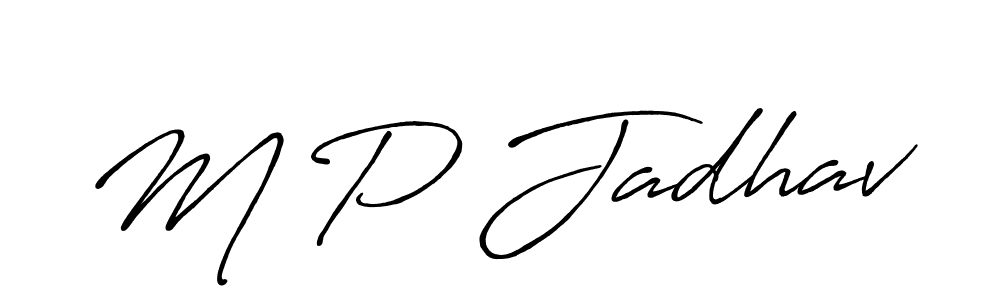 How to make M P Jadhav name signature. Use Antro_Vectra_Bolder style for creating short signs online. This is the latest handwritten sign. M P Jadhav signature style 7 images and pictures png