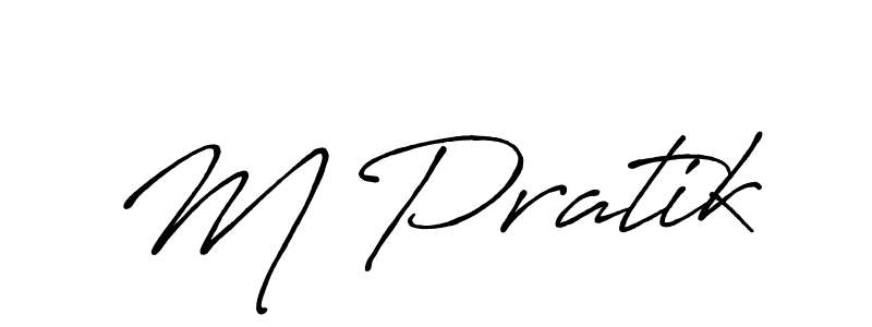 Use a signature maker to create a handwritten signature online. With this signature software, you can design (Antro_Vectra_Bolder) your own signature for name M Pratik. M Pratik signature style 7 images and pictures png