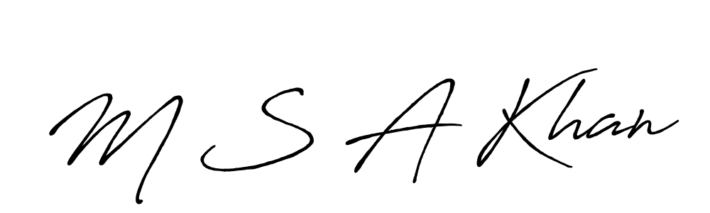The best way (Antro_Vectra_Bolder) to make a short signature is to pick only two or three words in your name. The name M S A Khan include a total of six letters. For converting this name. M S A Khan signature style 7 images and pictures png