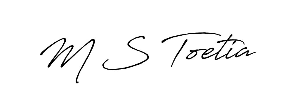 The best way (Antro_Vectra_Bolder) to make a short signature is to pick only two or three words in your name. The name M S Toetia include a total of six letters. For converting this name. M S Toetia signature style 7 images and pictures png