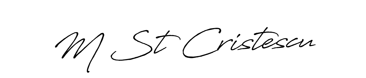 The best way (Antro_Vectra_Bolder) to make a short signature is to pick only two or three words in your name. The name M St Cristescu include a total of six letters. For converting this name. M St Cristescu signature style 7 images and pictures png