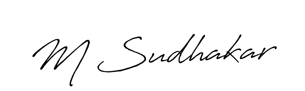 The best way (Antro_Vectra_Bolder) to make a short signature is to pick only two or three words in your name. The name M Sudhakar include a total of six letters. For converting this name. M Sudhakar signature style 7 images and pictures png