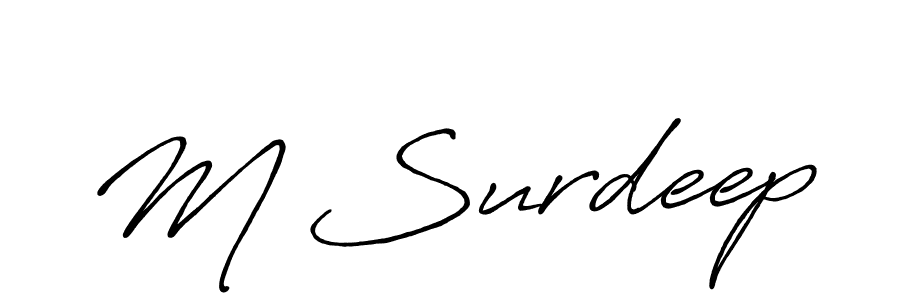 Use a signature maker to create a handwritten signature online. With this signature software, you can design (Antro_Vectra_Bolder) your own signature for name M Surdeep. M Surdeep signature style 7 images and pictures png