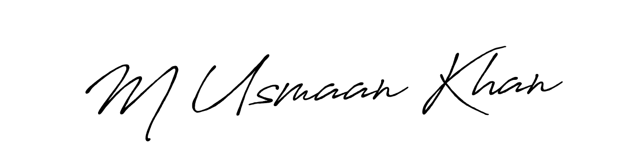 The best way (Antro_Vectra_Bolder) to make a short signature is to pick only two or three words in your name. The name M Usmaan Khan include a total of six letters. For converting this name. M Usmaan Khan signature style 7 images and pictures png