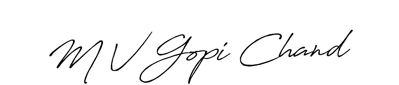 The best way (Antro_Vectra_Bolder) to make a short signature is to pick only two or three words in your name. The name M V Gopi Chand include a total of six letters. For converting this name. M V Gopi Chand signature style 7 images and pictures png