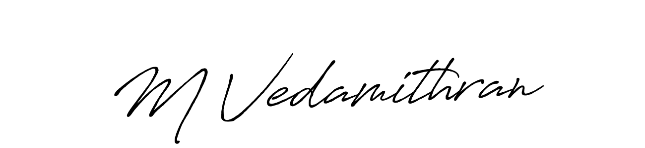 if you are searching for the best signature style for your name M Vedamithran. so please give up your signature search. here we have designed multiple signature styles  using Antro_Vectra_Bolder. M Vedamithran signature style 7 images and pictures png