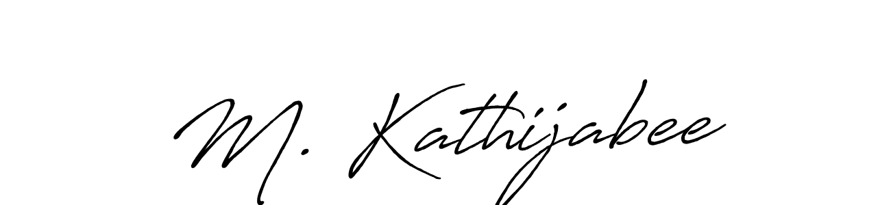 The best way (Antro_Vectra_Bolder) to make a short signature is to pick only two or three words in your name. The name M. Kathijabee include a total of six letters. For converting this name. M. Kathijabee signature style 7 images and pictures png