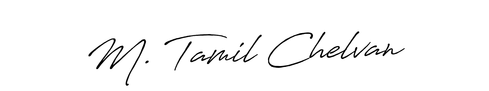 The best way (Antro_Vectra_Bolder) to make a short signature is to pick only two or three words in your name. The name M. Tamil Chelvan include a total of six letters. For converting this name. M. Tamil Chelvan signature style 7 images and pictures png