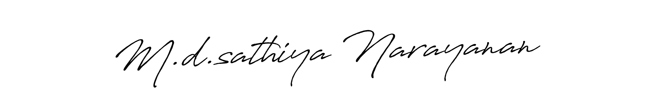 The best way (Antro_Vectra_Bolder) to make a short signature is to pick only two or three words in your name. The name M.d.sathiya Narayanan include a total of six letters. For converting this name. M.d.sathiya Narayanan signature style 7 images and pictures png