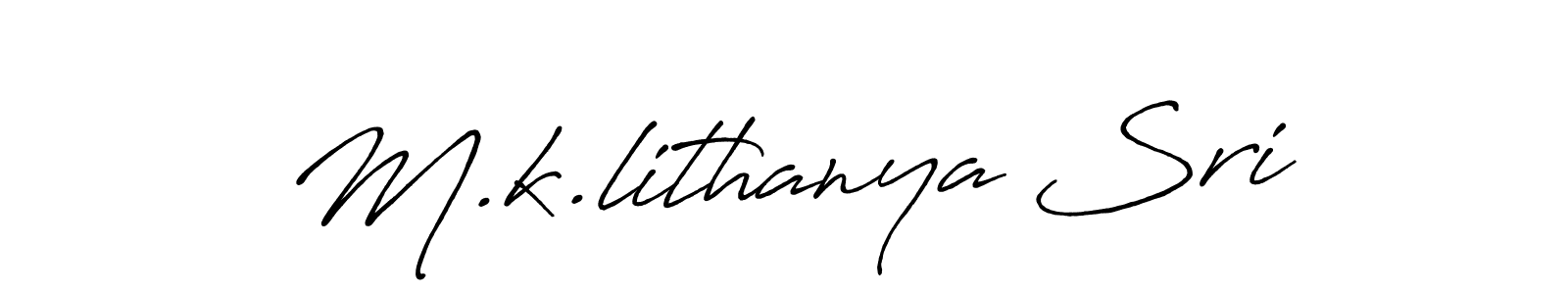 Design your own signature with our free online signature maker. With this signature software, you can create a handwritten (Antro_Vectra_Bolder) signature for name M.k.lithanya Sri. M.k.lithanya Sri signature style 7 images and pictures png