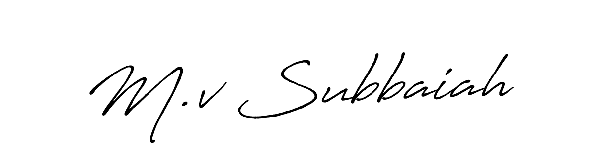 The best way (Antro_Vectra_Bolder) to make a short signature is to pick only two or three words in your name. The name M.v Subbaiah include a total of six letters. For converting this name. M.v Subbaiah signature style 7 images and pictures png