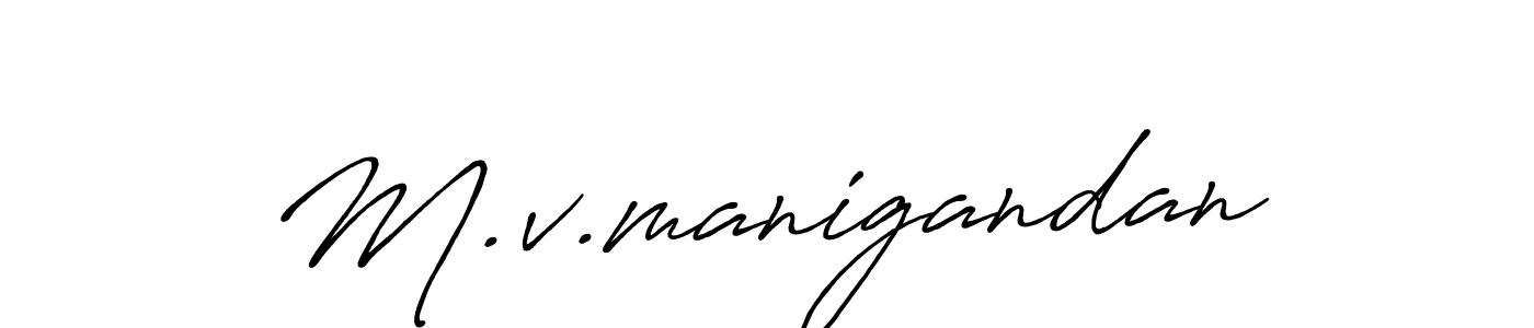 Use a signature maker to create a handwritten signature online. With this signature software, you can design (Antro_Vectra_Bolder) your own signature for name M.v.manigandan. M.v.manigandan signature style 7 images and pictures png