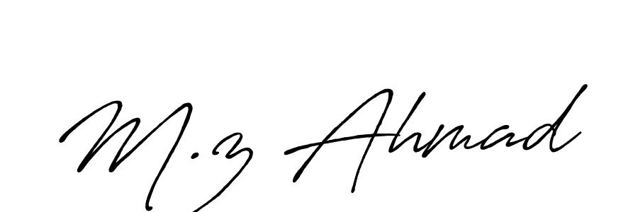 Use a signature maker to create a handwritten signature online. With this signature software, you can design (Antro_Vectra_Bolder) your own signature for name M.z Ahmad. M.z Ahmad signature style 7 images and pictures png