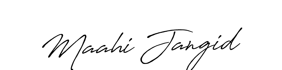 How to make Maahi Jangid name signature. Use Antro_Vectra_Bolder style for creating short signs online. This is the latest handwritten sign. Maahi Jangid signature style 7 images and pictures png