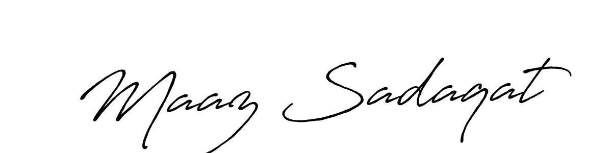 How to make Maaz Sadaqat name signature. Use Antro_Vectra_Bolder style for creating short signs online. This is the latest handwritten sign. Maaz Sadaqat signature style 7 images and pictures png