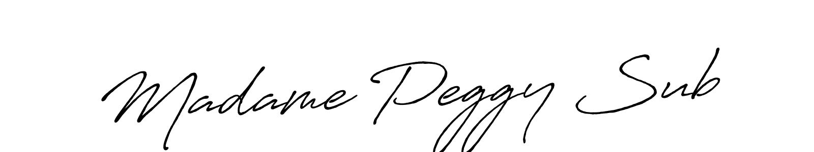How to make Madame Peggy Sub name signature. Use Antro_Vectra_Bolder style for creating short signs online. This is the latest handwritten sign. Madame Peggy Sub signature style 7 images and pictures png