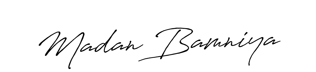 How to make Madan Bamniya name signature. Use Antro_Vectra_Bolder style for creating short signs online. This is the latest handwritten sign. Madan Bamniya signature style 7 images and pictures png