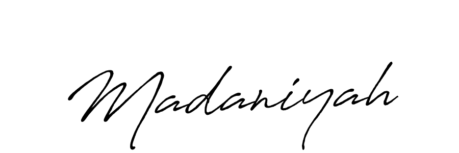 You should practise on your own different ways (Antro_Vectra_Bolder) to write your name (Madaniyah) in signature. don't let someone else do it for you. Madaniyah signature style 7 images and pictures png