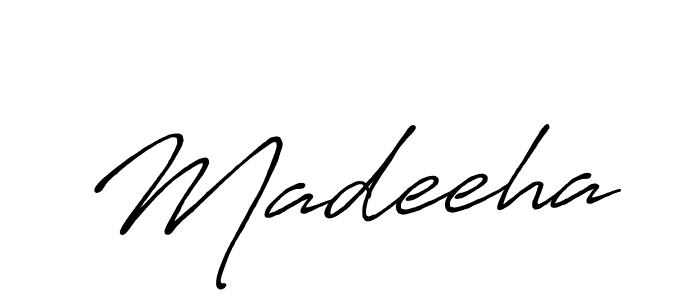 Use a signature maker to create a handwritten signature online. With this signature software, you can design (Antro_Vectra_Bolder) your own signature for name Madeeha. Madeeha signature style 7 images and pictures png