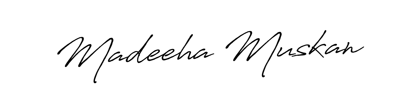 Use a signature maker to create a handwritten signature online. With this signature software, you can design (Antro_Vectra_Bolder) your own signature for name Madeeha Muskan. Madeeha Muskan signature style 7 images and pictures png