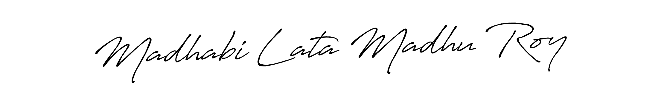 Antro_Vectra_Bolder is a professional signature style that is perfect for those who want to add a touch of class to their signature. It is also a great choice for those who want to make their signature more unique. Get Madhabi Lata Madhu Roy name to fancy signature for free. Madhabi Lata Madhu Roy signature style 7 images and pictures png