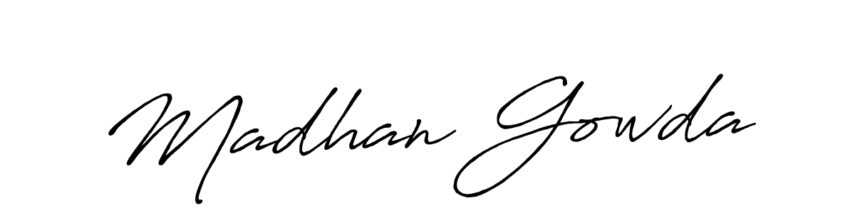 Use a signature maker to create a handwritten signature online. With this signature software, you can design (Antro_Vectra_Bolder) your own signature for name Madhan Gowda. Madhan Gowda signature style 7 images and pictures png