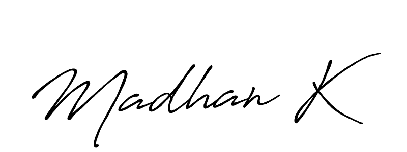The best way (Antro_Vectra_Bolder) to make a short signature is to pick only two or three words in your name. The name Madhan K include a total of six letters. For converting this name. Madhan K signature style 7 images and pictures png