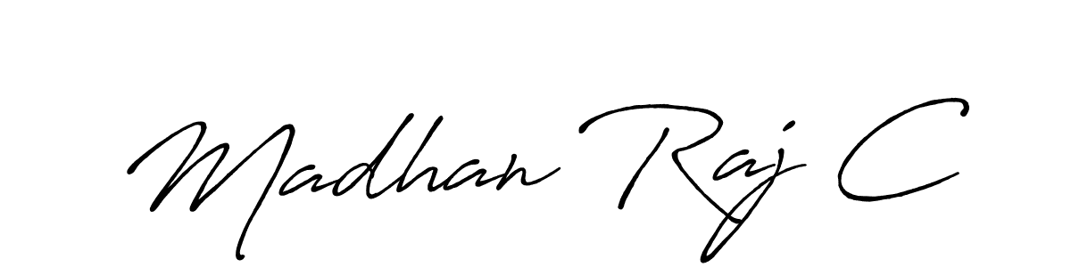 The best way (Antro_Vectra_Bolder) to make a short signature is to pick only two or three words in your name. The name Madhan Raj C include a total of six letters. For converting this name. Madhan Raj C signature style 7 images and pictures png