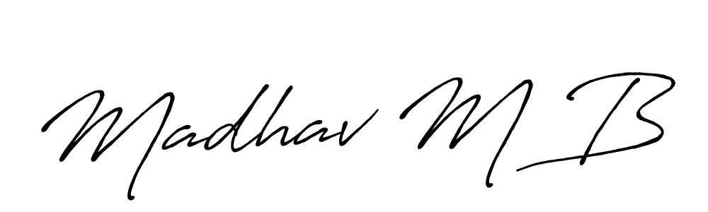 Similarly Antro_Vectra_Bolder is the best handwritten signature design. Signature creator online .You can use it as an online autograph creator for name Madhav M B. Madhav M B signature style 7 images and pictures png