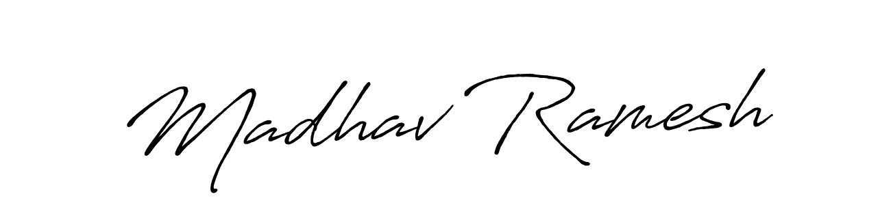 How to make Madhav Ramesh name signature. Use Antro_Vectra_Bolder style for creating short signs online. This is the latest handwritten sign. Madhav Ramesh signature style 7 images and pictures png