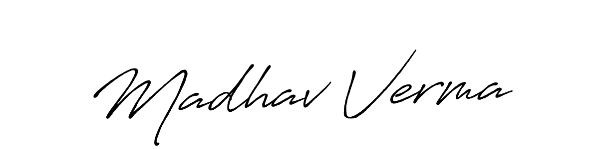 Make a beautiful signature design for name Madhav Verma. With this signature (Antro_Vectra_Bolder) style, you can create a handwritten signature for free. Madhav Verma signature style 7 images and pictures png