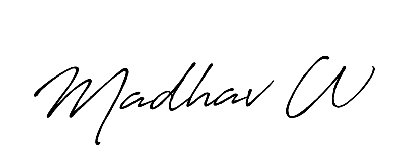 Use a signature maker to create a handwritten signature online. With this signature software, you can design (Antro_Vectra_Bolder) your own signature for name Madhav W. Madhav W signature style 7 images and pictures png