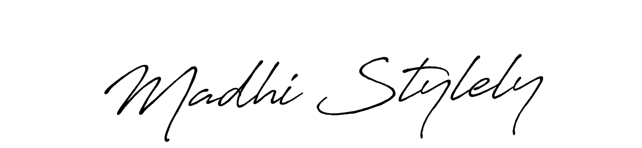 Create a beautiful signature design for name Madhi Stylely. With this signature (Antro_Vectra_Bolder) fonts, you can make a handwritten signature for free. Madhi Stylely signature style 7 images and pictures png
