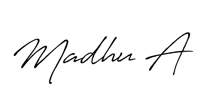 How to make Madhu A name signature. Use Antro_Vectra_Bolder style for creating short signs online. This is the latest handwritten sign. Madhu A signature style 7 images and pictures png