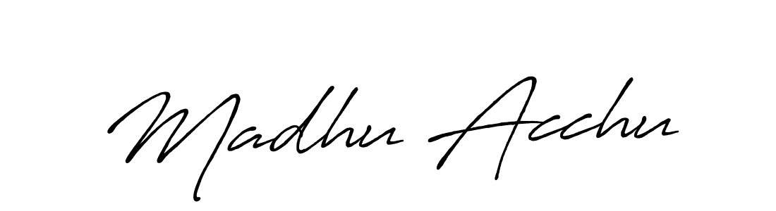 How to make Madhu Acchu name signature. Use Antro_Vectra_Bolder style for creating short signs online. This is the latest handwritten sign. Madhu Acchu signature style 7 images and pictures png