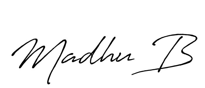 Make a beautiful signature design for name Madhu B. With this signature (Antro_Vectra_Bolder) style, you can create a handwritten signature for free. Madhu B signature style 7 images and pictures png