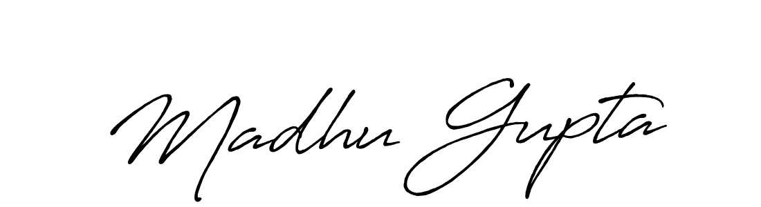 How to make Madhu Gupta name signature. Use Antro_Vectra_Bolder style for creating short signs online. This is the latest handwritten sign. Madhu Gupta signature style 7 images and pictures png