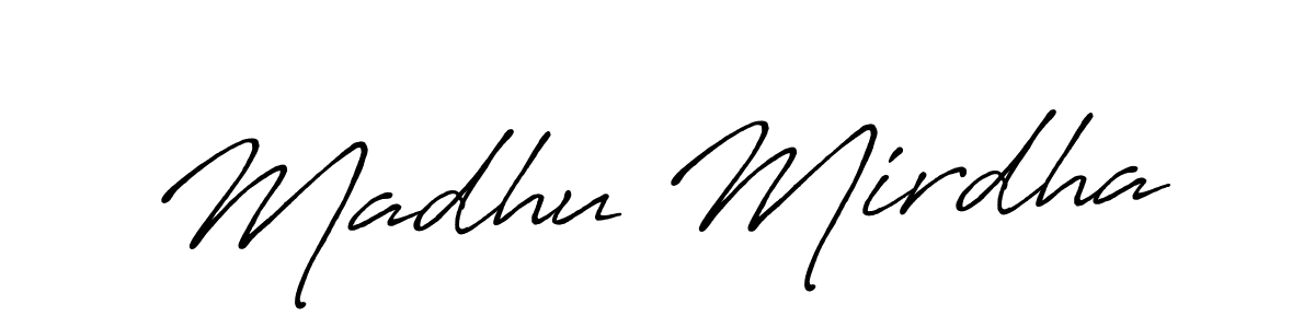 Antro_Vectra_Bolder is a professional signature style that is perfect for those who want to add a touch of class to their signature. It is also a great choice for those who want to make their signature more unique. Get Madhu Mirdha name to fancy signature for free. Madhu Mirdha signature style 7 images and pictures png